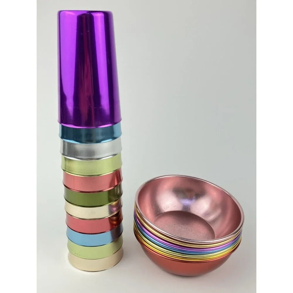 Bascal Metalic Colored Cups & Bowls | 11 Cups & 7 Bowls VTG Decorative